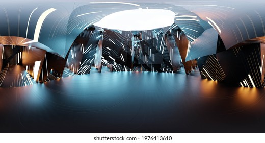 360 full spherical panorama view of dark futuristic technology conept 3d render illustration hdri hdr style