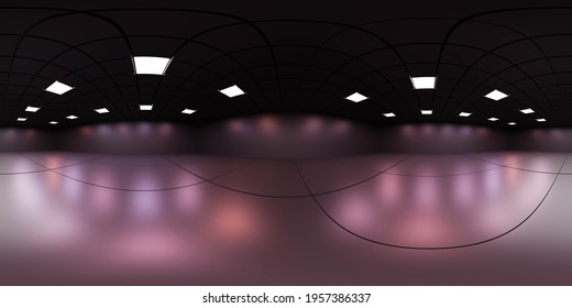 360 Spherical Panorama View Of Empty Modern Futuristic Room With Neon Lights 3d Render Illustration With Modern Sci-fi Design Vr Hdri Hdr Style