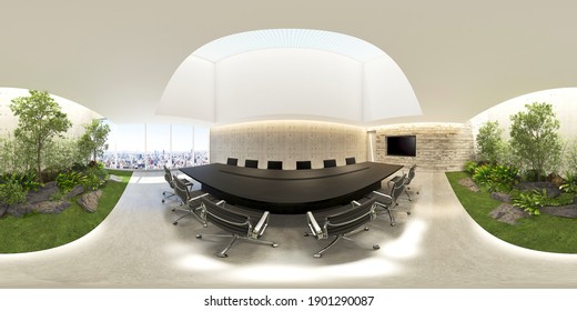 360 Spherical Panorama View Of Meeting Room In Office.3d Rendering