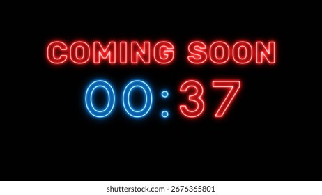 37 seconds countdown timer. Neon timer number 37 illustration.