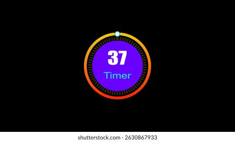 37 seconds digital clock countdown timer illustration. 3d countdown timer illustration, inside a 3d yellow and red circle on black background emergency timer countdown illustration.