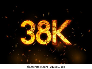 38k followers social media thanks banner. 3D Rendering with lava fire text. Thanks, followers, blogger celebrates subscribers, likes