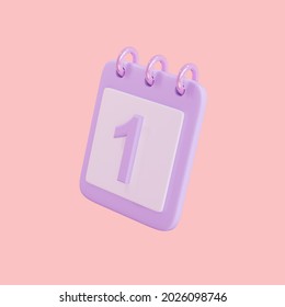 3d 1 Day Calender Icon Object Rendering