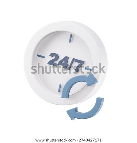 3D 24-7 Availability Clock Icon for Always-On Service Monitoring