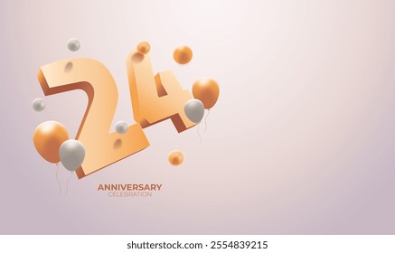 3D 24th Anniversary Banner - Creative Abstract Design for Business Branding, Custom Celebration Templates, and Milestone Celebrations - Powered by Shutterstock