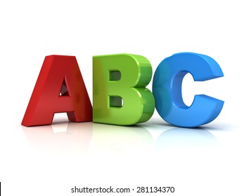 3d abc letters isolated over white background with reflection