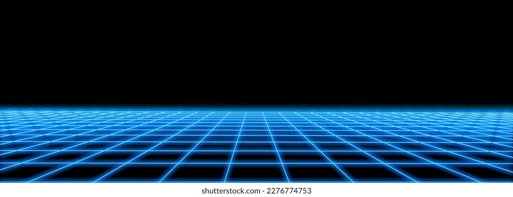 3d abstract 1980's retrowave, cyberpunk background, copy space, blue neon perspective grid - Powered by Shutterstock