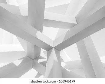 3d Abstract Architecture Background. Internal Space Of A Modern Chaotic Braced Construction