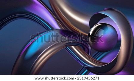 3D Abstract Background with Chrome Waves and Ball
