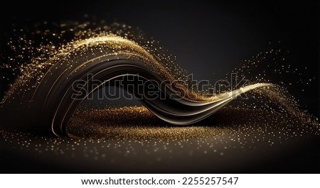 3D Abstract Background with Dark Wave and Gold Glitter
