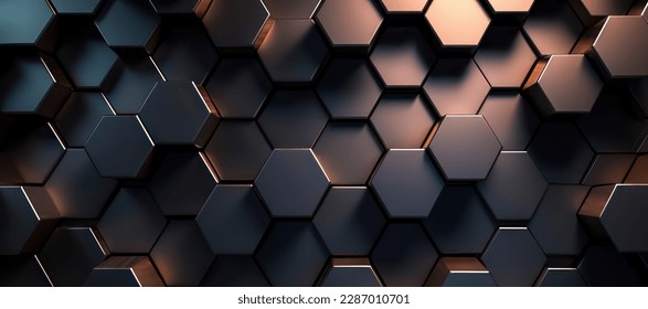 3D Abstract Background with Metallic Hexagons