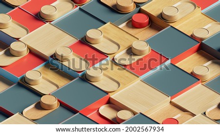 3d abstract background with repetitive pattern shapes.  Wooden texture. Isometric.