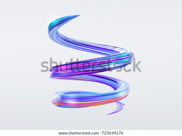 3d抽象的ブラシストローク トレンディなカラフルペイントのスプラッシュ 光沢のある飴の色 液体スパイラルリボン 分離型背景に波 ピンク 青 紫のインク 壁紙 広告用のデザイン のイラスト素材