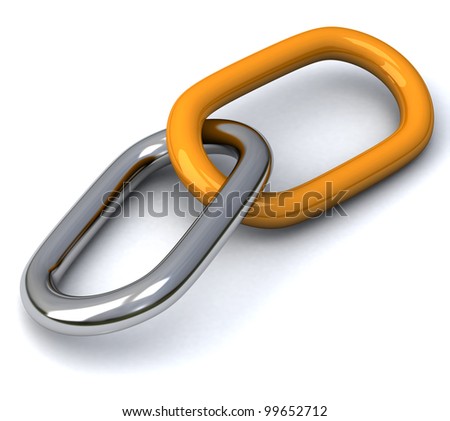 3d abstract chain link - silver and orange