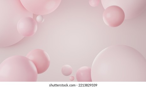 3D Abstract Colorful Balls. Pink Color Beauty. Chaotic Scatter Confetti Spheres. Festive Party Wallpaper. 3d Render Rouge Creative Background. Makeup Powder Cosmetics For Face In Ball.