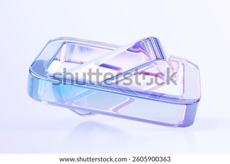3d abstract composition of glass square frames with motion effect. Iridescent transparent framework shapes with light holographic gradient texture. Crystal art object, isolated render. 3D Illustration