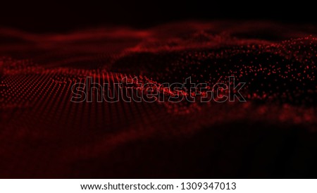 3D abstract digital wave particles. Network mesh technology wave digital illustration. Big data. 3D rendering.