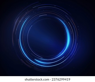 3D Abstract glowing circle lines on dark blue background. Geometric stripe line art design. Modern shiny blue lines. Futuristic technology concept. Suit for poster, cover, banner, brochure, website