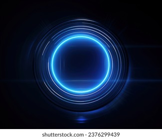 3D Abstract glowing circle lines on dark blue background. Geometric stripe line art design. Modern shiny blue lines. Futuristic technology concept. Suit for poster, cover, banner, brochure, website