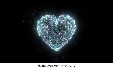 3D abstract heart shape is assembled from dots and lines. Isolated transparent background. 3D rendering.