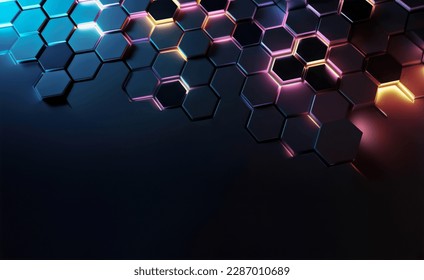 3D Abstract High Tech Background with Glowing Hexagons