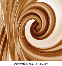 3d Abstract Liquid Caramel Swirl, Spiral Cream Splash Isolated On White