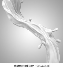 3d Abstract Liquid Milk Splash, White Paint Splashing Wave