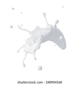 3d Abstract Liquid Milk Splash, Paint Or Glue Splashing, Isolated On White Background