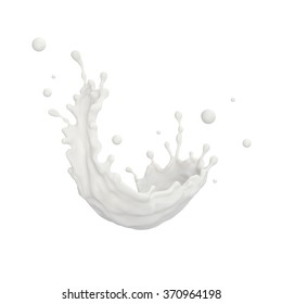 3d abstract liquid milk splash, white paint dynamic splashing, design elements isolated on white background