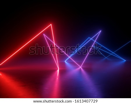 3d abstract neon light background, chaotic trajectory path glowing in ultraviolet spectrum, beam, violet blue red laser rays