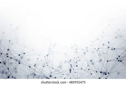 3D Abstract Polygonal White Background with Low Poly Connecting Dots and Lines - Connection Structure - Futuristic HUD Background