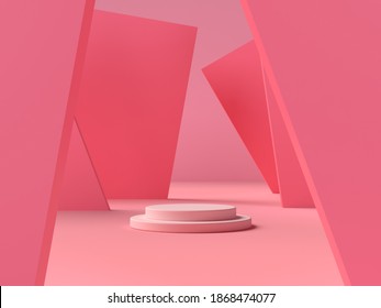 3D abstract render Mock up Stage podium Minimalist and empty for awards ceremony use for Recommend products  promote products design pink pastel background
