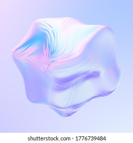 3D Abstract Smooth Holographic Cloth Liquid Shape. Cloth Ball With Ripples Waving On Wind. 3D Rendering.