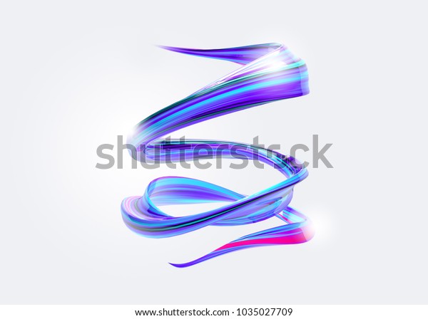 3d抽象的ならせんブラシストローク トレンディなカラフルペイントのスプラッシュ リボン 分離型背景に波 ピンク 青 紫のカラーインク 壁紙 広告 バナー ポスターのデザイン のイラスト素材