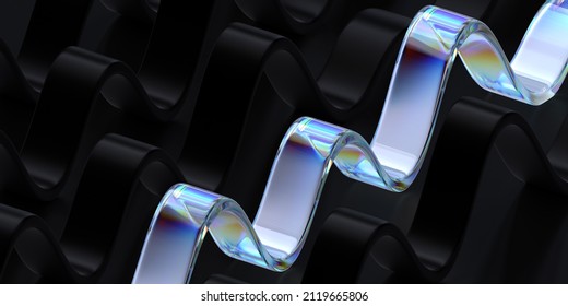 3d Abstract Tech Background With A Dynamic Wave, Blue Liquid Streamline On Black, Futuristic Design Element, 3d Rendering