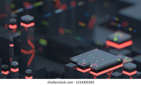 3d abstract technology background.  Abstract concept data center technology. Artificial Intelligence. Personal data security, processing or protection. Electronic equipment. 3d render.