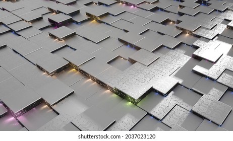 3d abstract technology background.  Abstract concept data center technology. Artificial Intelligence. Personal data security, processing or protection. 3d rendering.