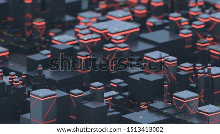 3d abstract technology background.  Abstract concept data center technology. Artificial Intelligence. Personal data security, processing or protection. Electronic equipment. 3d render.