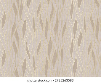 3D Abstract Wavy Lines Pattern with Golden Stripes on Beige Background Luxury Wallpaper