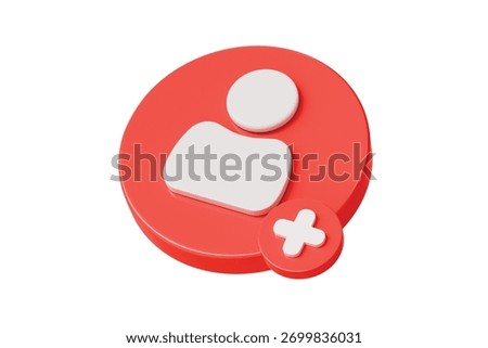 3d add user avatar button icon. signup concept. Minimal cartoon add user new account follow plus for app ui. isolated on white background. 3d render.