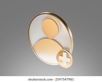 3D Add user avatar Create group symbol. New profile account. People blue icon and plus. Human, person trendy and modern in 3d style. 3d render icon