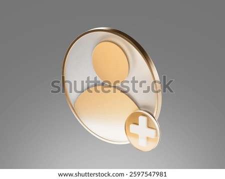 3D Add user avatar Create group symbol. New profile account. People blue icon and plus. Human, person trendy and modern in 3d style. 3d render icon