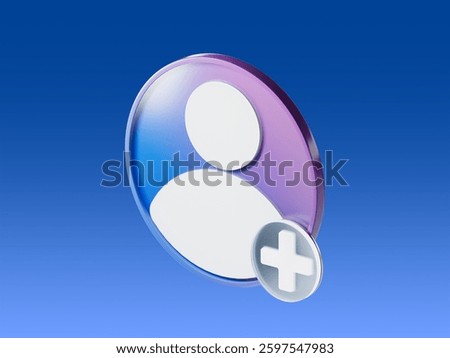 3D Add user avatar Create group symbol. New profile account. People blue icon and plus. Human, person trendy and modern in 3d style. 3d render icon
