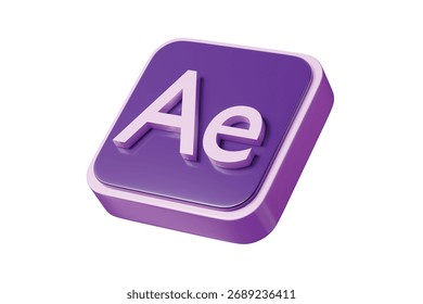 3d ae app button icon. motion graphics vfx concept. Minimal cartoon motion design compositing animation logo for app store banner. isolated on white background. 3d render.