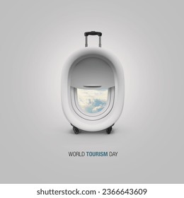 3d airplane window looks like a travel luggage bag, it's represent world tourism day. 3d illustration. - Powered by Shutterstock