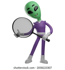 3D Alien Cartoon Character Running And Holding A White Paper