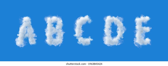 3d alphabet, abcde, uppercase letters made of clouds, 3d rendering, smoke 