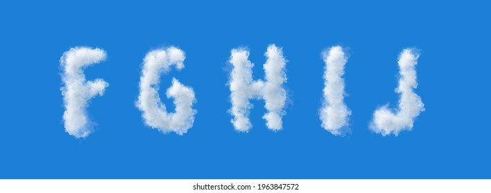 3d alphabet, f g h i j, uppercase letters made of clouds, 3d rendering, smoke 
