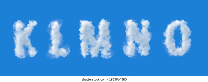 3d alphabet, k l m n o, uppercase letters made of clouds, 3d rendering, smoke 