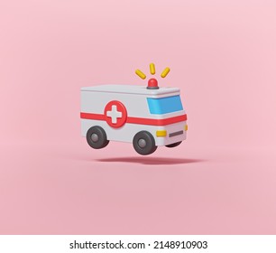3D Ambulance emergency icon isolated on pastel pink background. Medical vehicle. 3d rendering